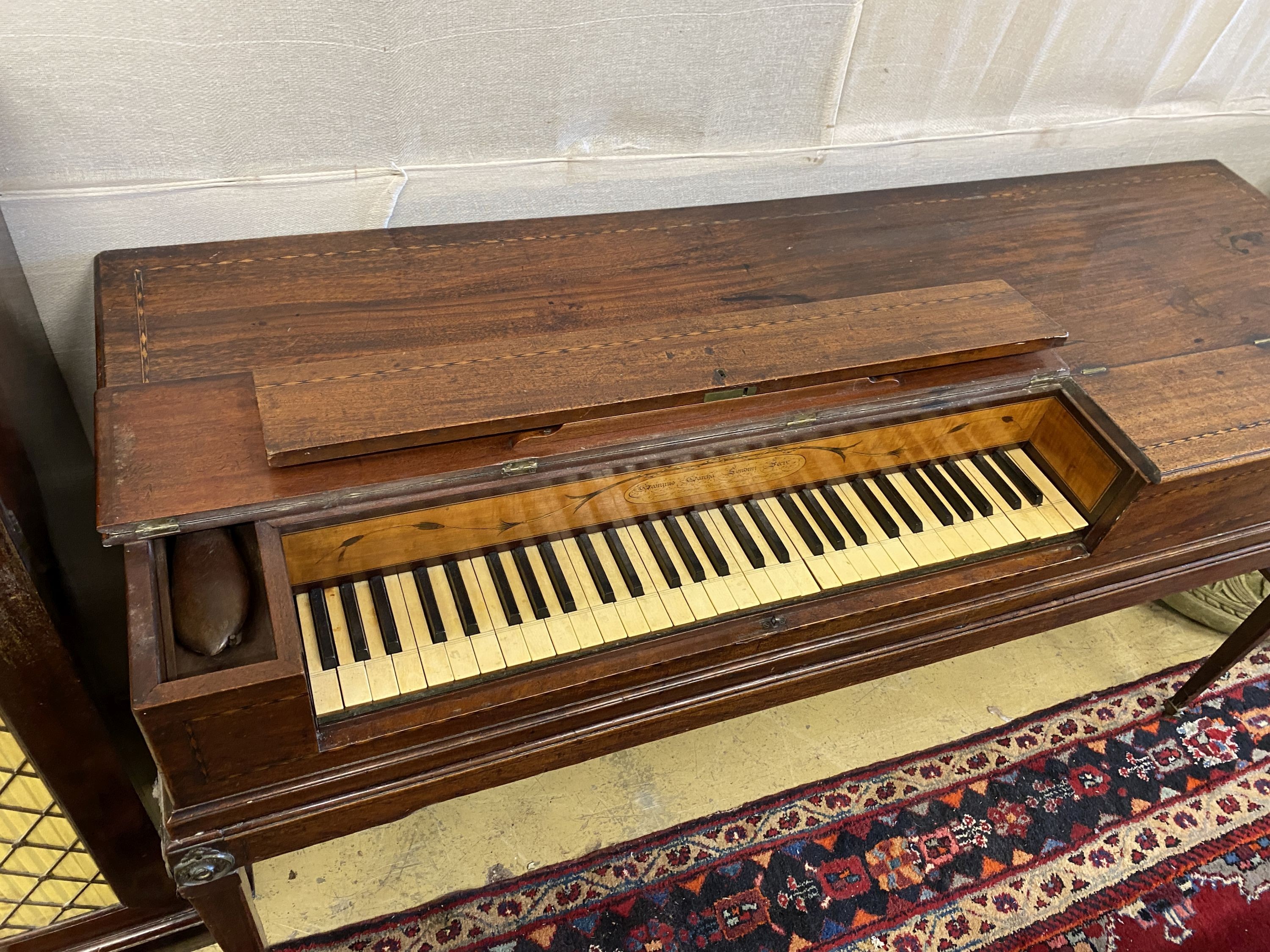 A late 18th century mahogany spinnet by Georgius Garcha 1792, width 158cm, depth 55cm, height 81cm